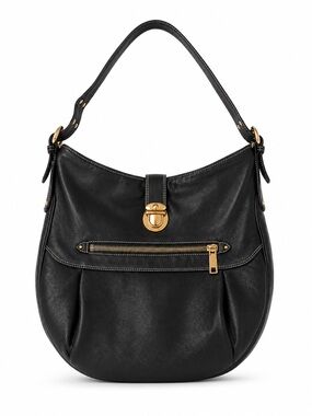 Marc Jacobs Black Leather Shoulder Hobo with Gold Hardware